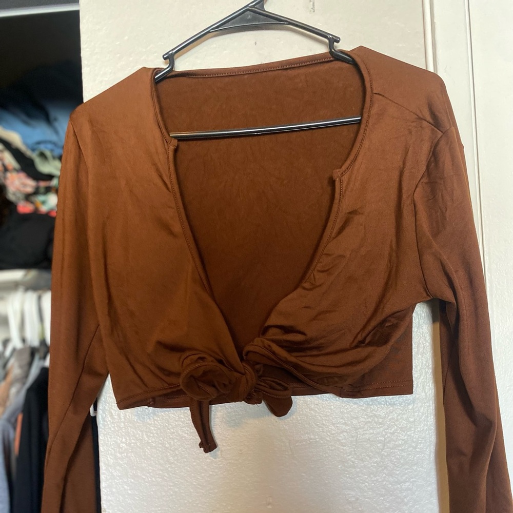 Long Sleeve Crop Tie Blouse